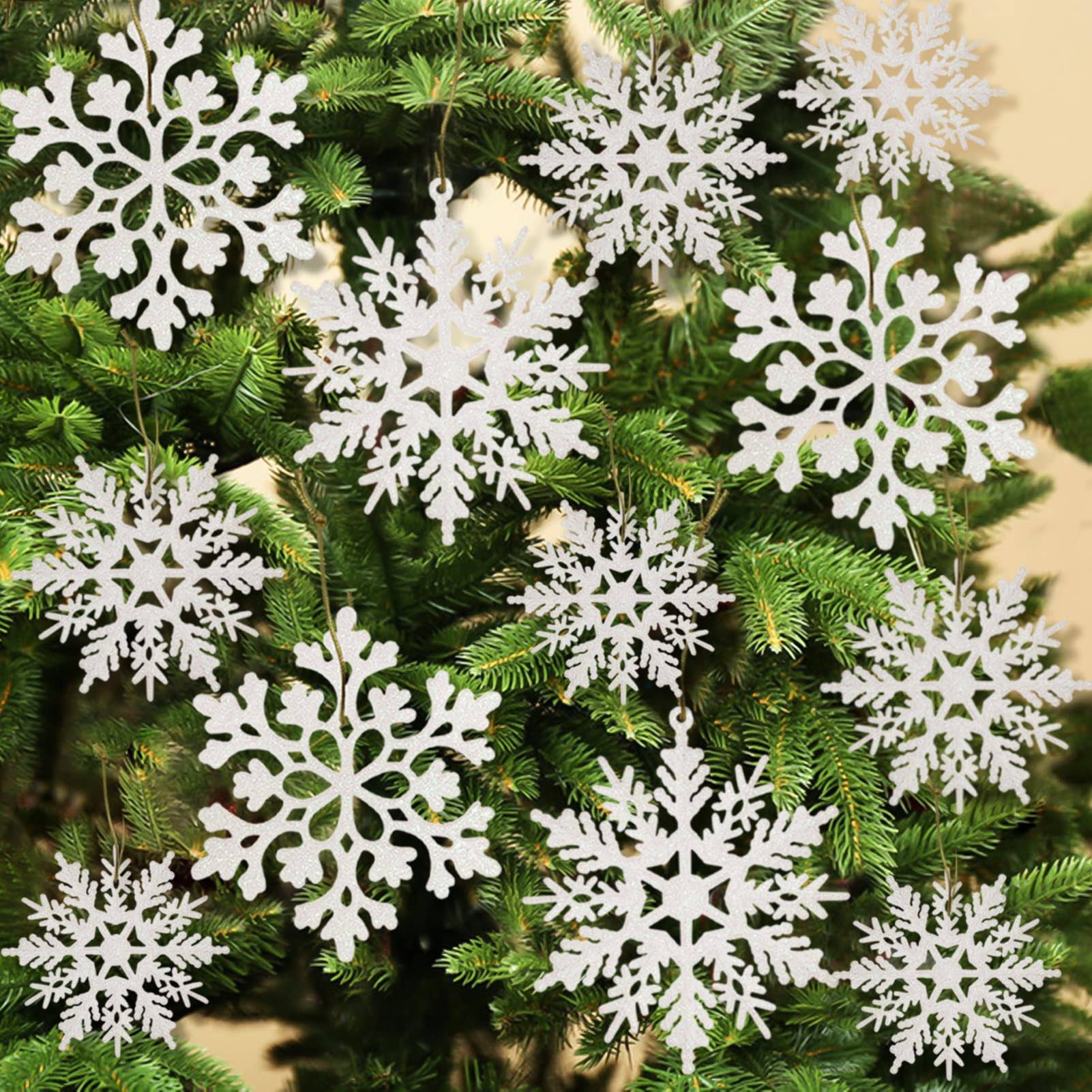 dbb7b32c5901663e67ca6c8ff16c172f1181ead8cc40c934ffdb75337a598a90.jpg 36pcs White Plastic Christmas Glitter Snowflake Ornaments for Christmas Tree Decorations Size Varies - Image 1