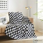 Mainstays Black and White Check Plush Throw Blanket, Standard Throw