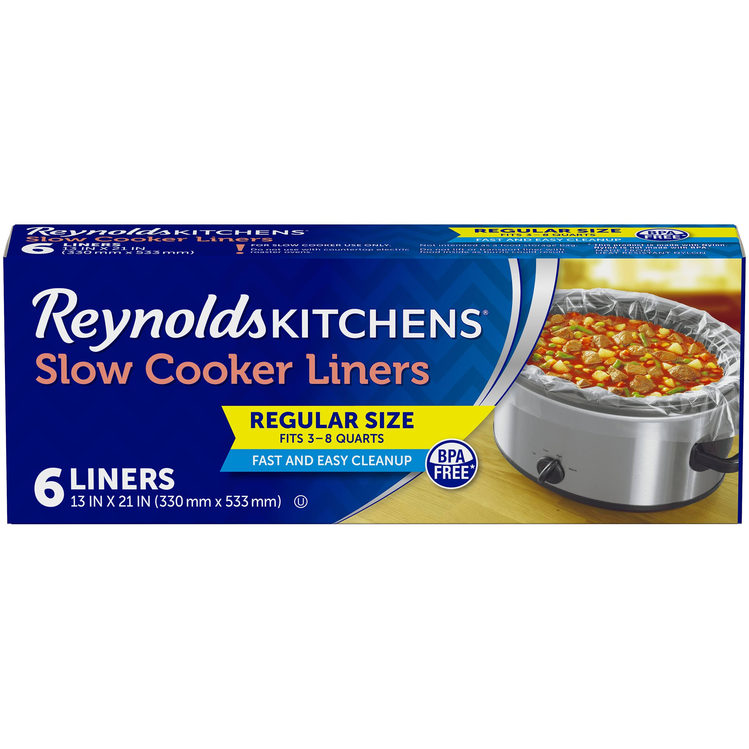 dbd79b2418b877c03993b3371339c70161d1f00ee31a63b61a61e584b2b30d5b.jpg Reynolds Slow Cooker Liners, Clear - 6 count - Image 1