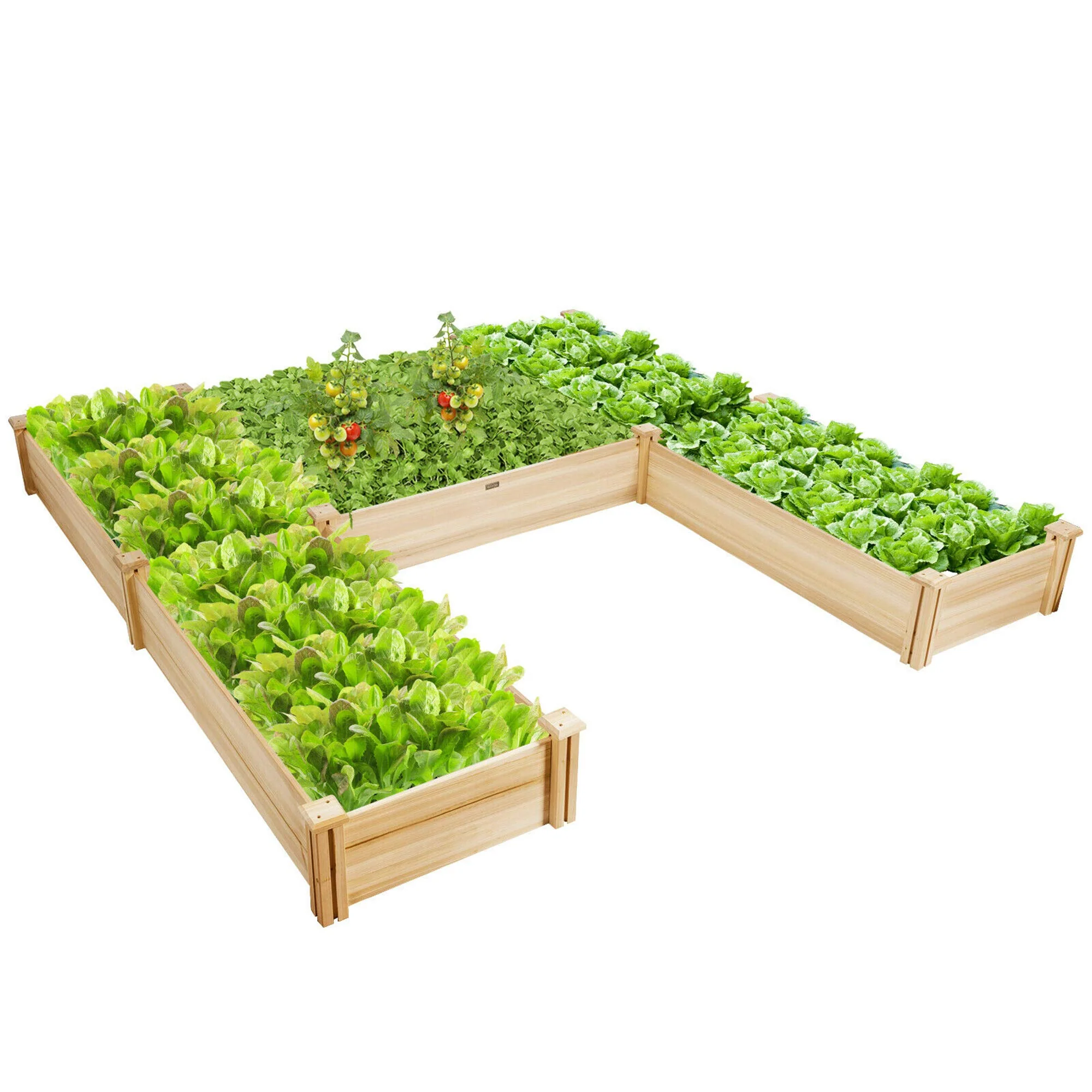 dbef91c95e3167d252408ab002b55d916f4d11789e28b8e0a168277fef551984.webp U-Shaped Raised Garden Bed, 92.5" x 95" Extra Large Fir Wood Planter Box for Vegetables & Flowers, 5-Tier Modular Design for Backyard Patio - Image 1