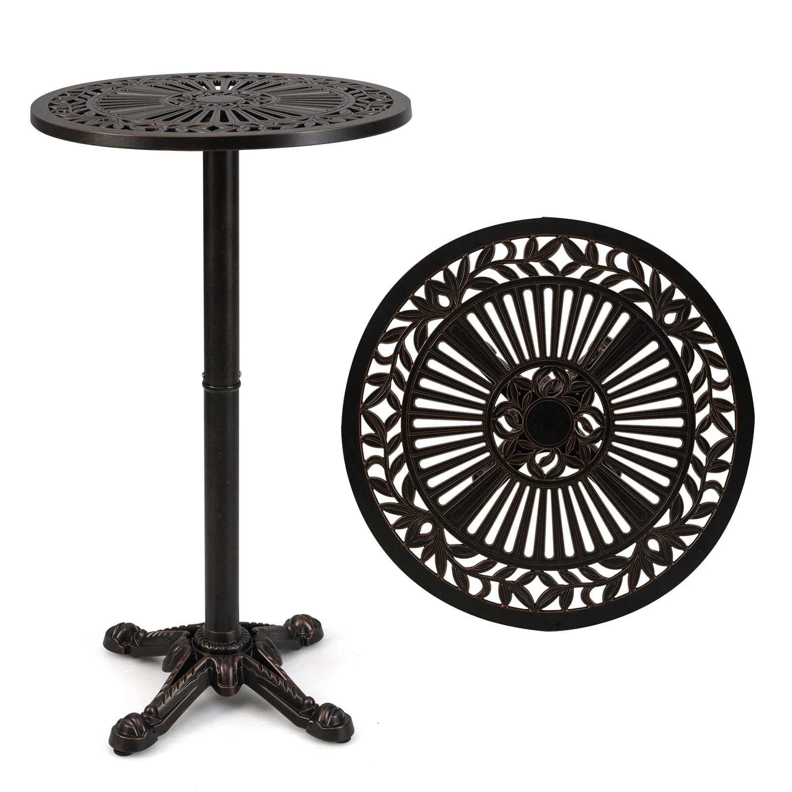 dbf5a6db2d7eb1fcc78ebe6307dbc6f5db5b7b9dd04eba6324e405a326b0b830.webp Tangkula 24" Outdoor Round Bar Table Cast Aluminum Heavy Duty Patio High Table with Stable Cross-Shaped Base - Image 1