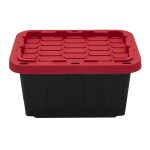 Hyper Tough 5 Gallon Snap Lid Storage Bin, Black/Red