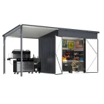 AECOJOY 6'x14' Outdoor Open-Sided Storage Shed with Attached Hardtop Metal Pergola