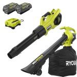 Ryobi 40V HP Brushless Whisper Series Cordless 730 CFM 190 MPH Blower and Vacuum/Mulcher with (2) 4.0 Ah Batteries and Charger