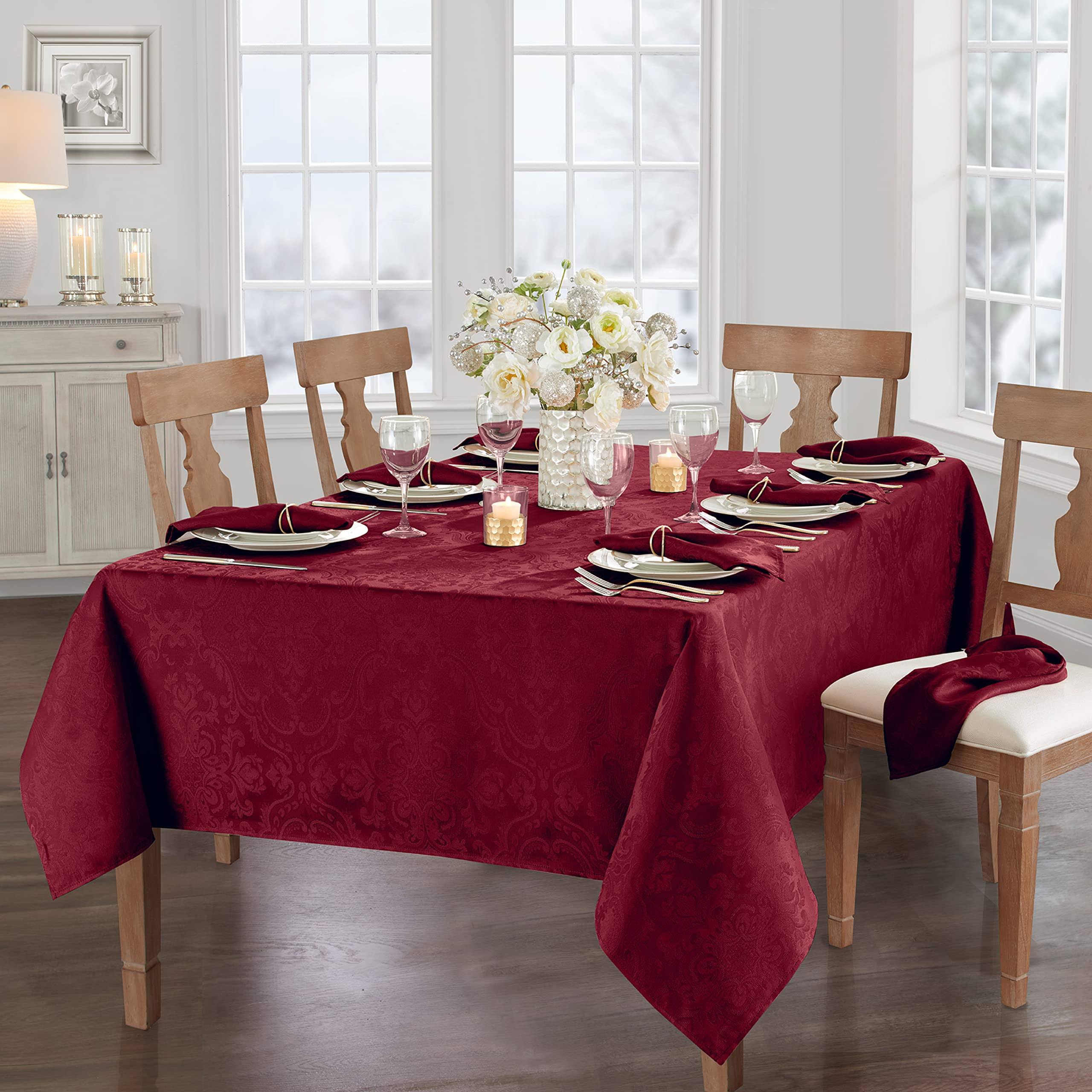 dc41532cef16d4129836dcada28724dc58f4903c370f091c9e3b3eda76761baa.jpg Elrene Caiden Elegance Damask Tablecloth - 60" x 120" - Cranberry - Image 1