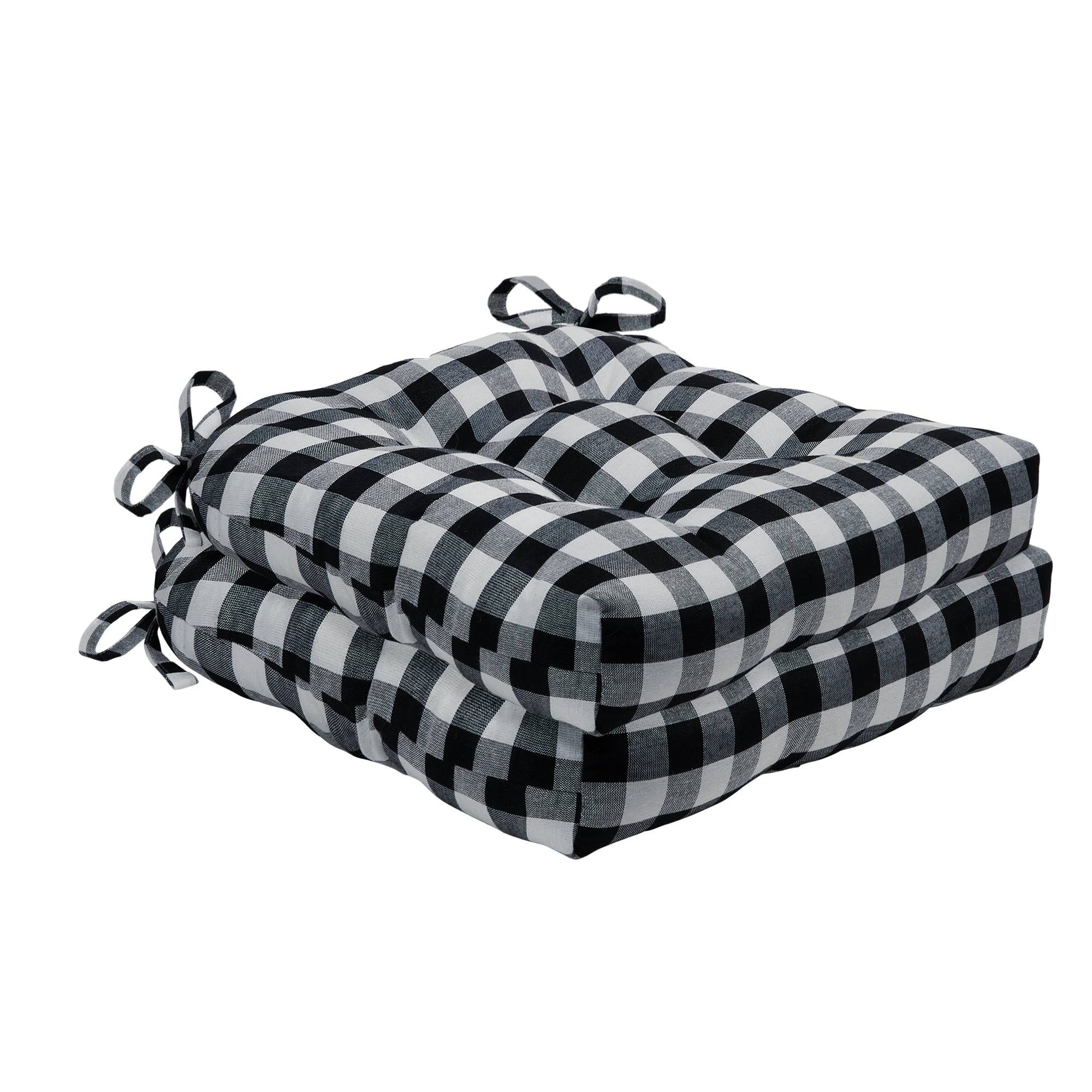dc476f9b208454c0a58e7f4f1973fcbe15cae7bfcccf228c149af8db1046b55c.jpg Buffalo Check Tufted Chair Seat Cushions - Set of Two - Black/White - Image 1