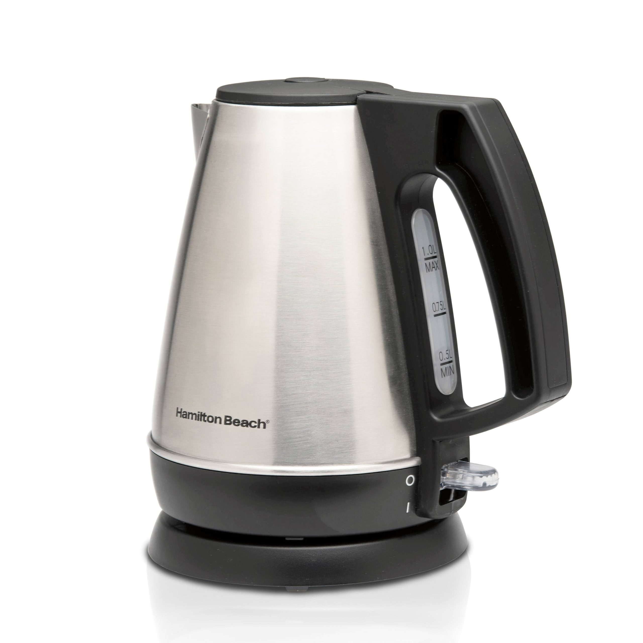 dc4f337774448b9fbae50064adec3bc52ee83a6116068588c6578ac83b78cbe0.jpg Hamilton Beach 1 Liter Electric Kettle, Stainless Steel and Black, New - Image 1