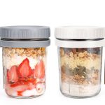 Xigugo Overnight Oats Jars, Overnight Oats Container with Lid and Spoon, 16 oz Cereal, Milk, Vegetable and Fruit Salad Storage Container with