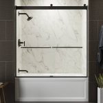 Kohler K-706004-L Levity Sliding Bath Door, 62" H x 56-5/8 - 59-5/8" W, with 1/4" Thick Crystal Clear Glass - Anodized Dark Bronze