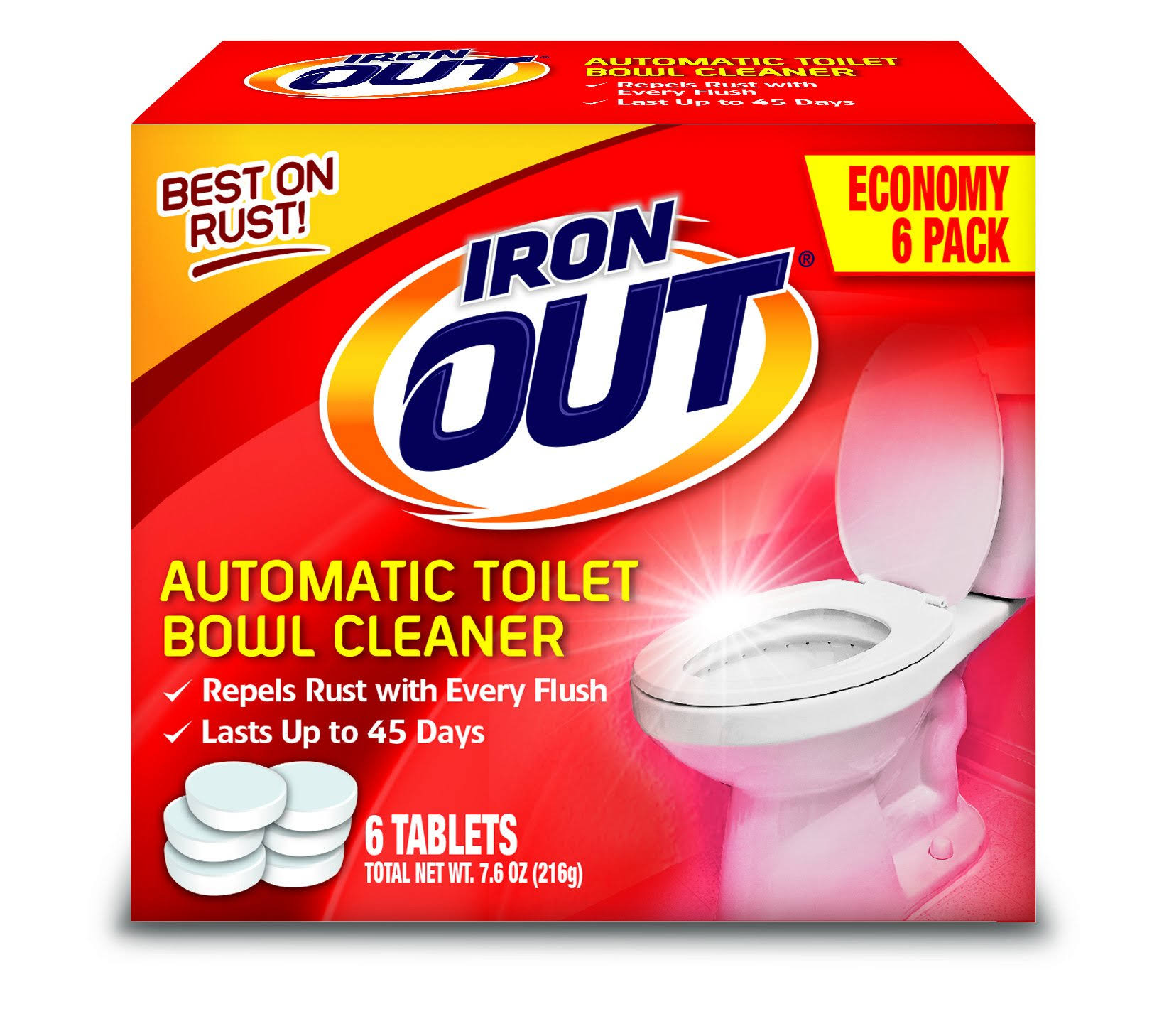 dc806678d5de49967b9ee6e2017cdb6dc7115ec23887039ea57e12f3310df88d.jpg Iron Out Automatic Toilet Bowl Cleaner, 1 Pack, 6 Tablets - Image 1