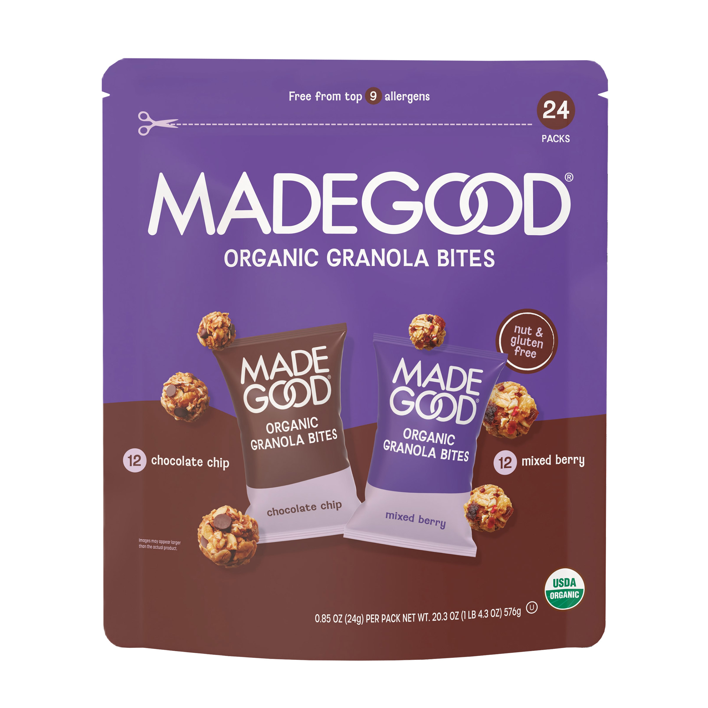 dcae10a0bc7275192e903041c665590572e27dbc793c9b0c3b12e2b5ed6a69c0.jpg Madegood Organic Granola Minis, Variety Pack, 0.85 oz, 24 - Count - Image 1