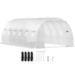 VEVOR Walk-In Tunnel Greenhouse 20 x 10 x 7 ft Portable Plant Hot House w/ Galvanized Steel Hoops 3 Top Beams Diagonal Poles 2 Zippered Doors & 12