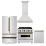 ZLINE 36" Autograph Edition Kitchen Package with Stainless Steel Dual Fuel Range, Range Hood, Dishwasher and Refrigeration with Champagne Bronze