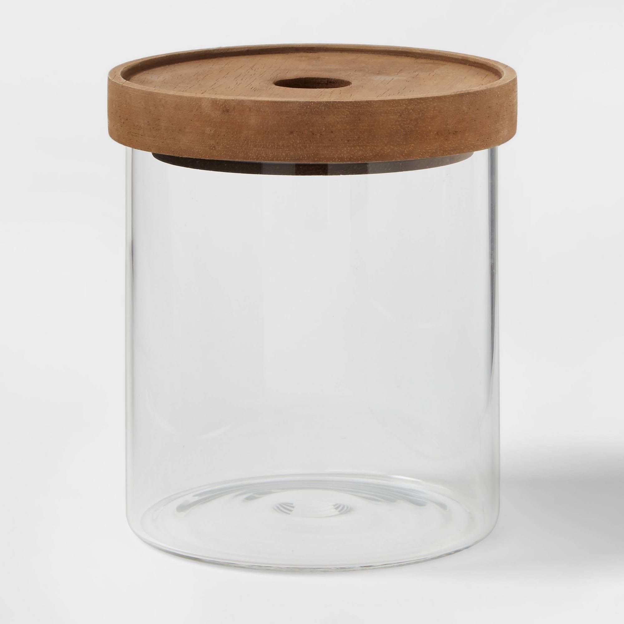dced6bb5d9e4c096100c429173e099139069fbf2e70f9a1e1b06a2666cf7231f.jpg Threshold Storage & Organization | New Glass Canister with Wood Lid | Color: Brown | Size: Os | Kaylafawc's Closet - Image 1