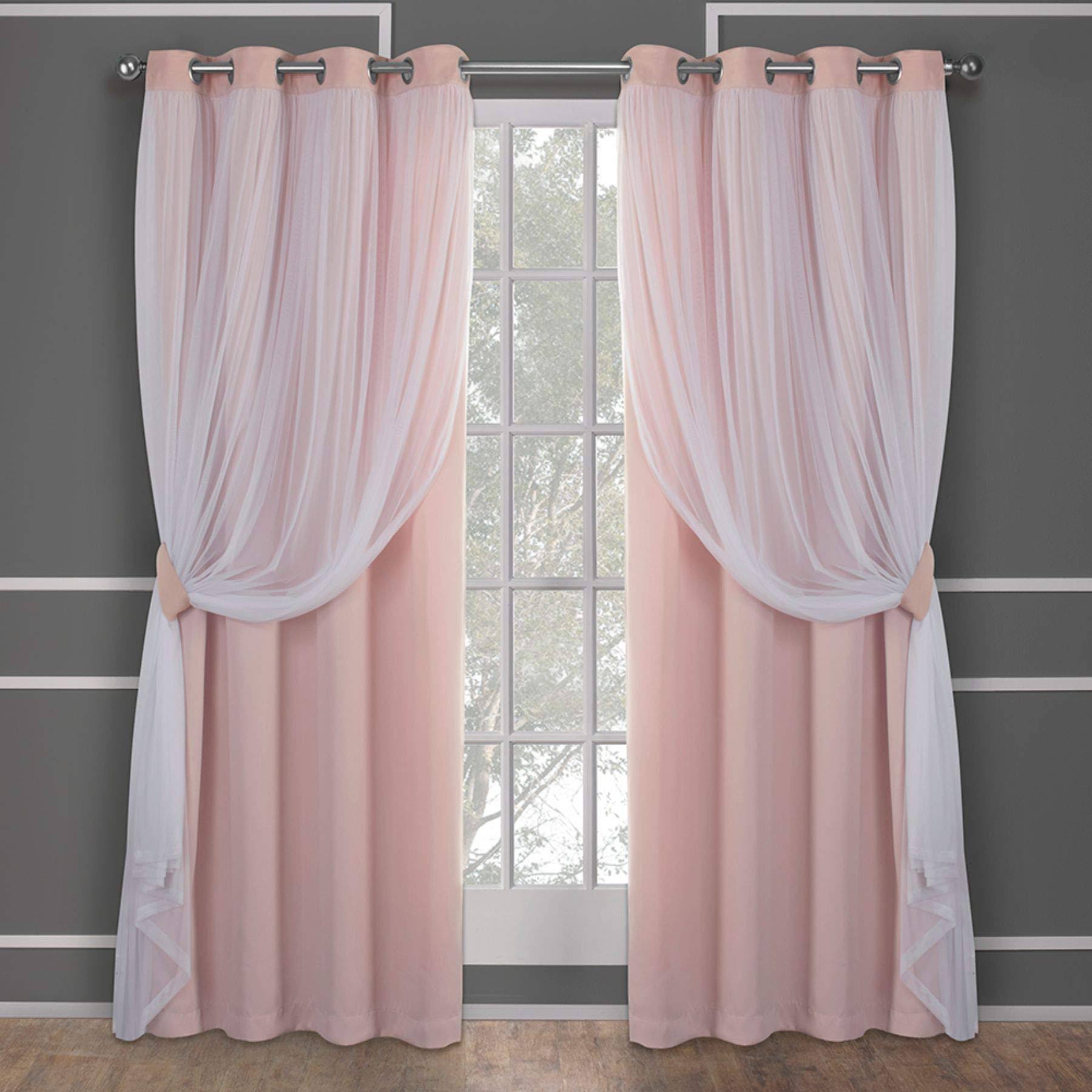 dcf1c70e0d37e4b954d68425142d1305094d7a9a8021f111e83666fe71bff068-1.jpg Exclusive Home Catarina Layered Solid Blackout and Sheer Window Curtain Panel Pair with Grommet Top, Rose Blush, 52x84, Pink - Image 1