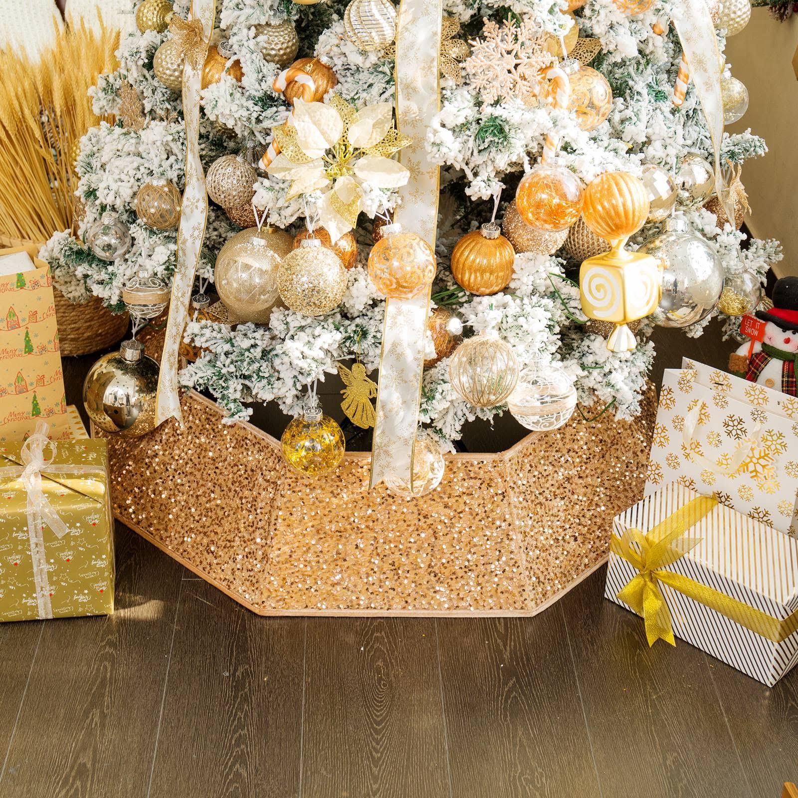 dd084c42bd57f048abff9a52182242739193a8b20518c7d6fcbf58ac3f1e1865.jpg XmasExp Christmas Tree Collar 33.5 inch Sequin Tree Skirt for Christmas Holiday Home Decor Xmas Tree Ring Stand Base Cover Large Size 6 Piece - Image 1