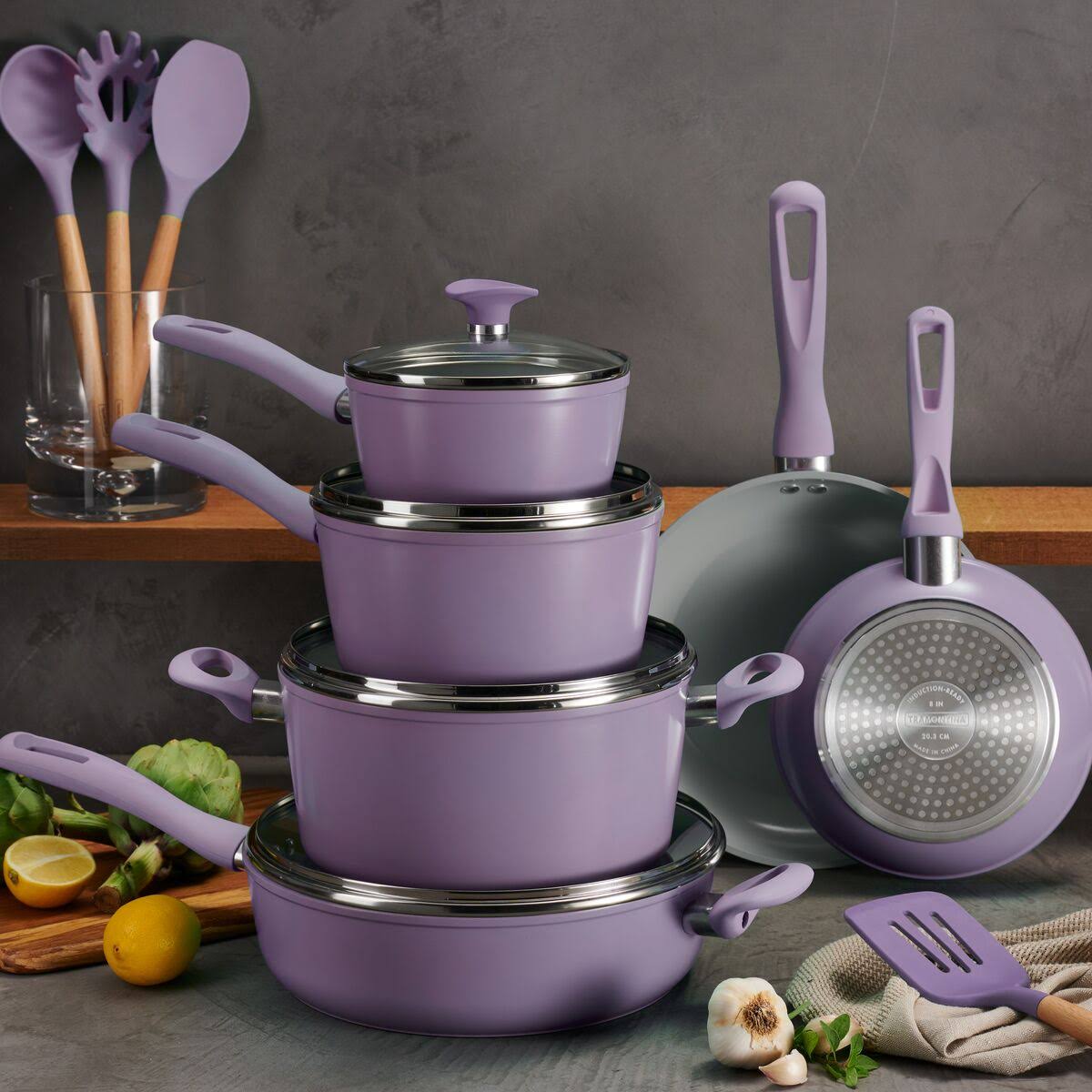 dd189855320ded001abf610e1d863d288390ade1c598772ba0303c27959f4f56.jpg Tramontina Ceramic 14-Pc. Cookware Set, Purple - Image 1