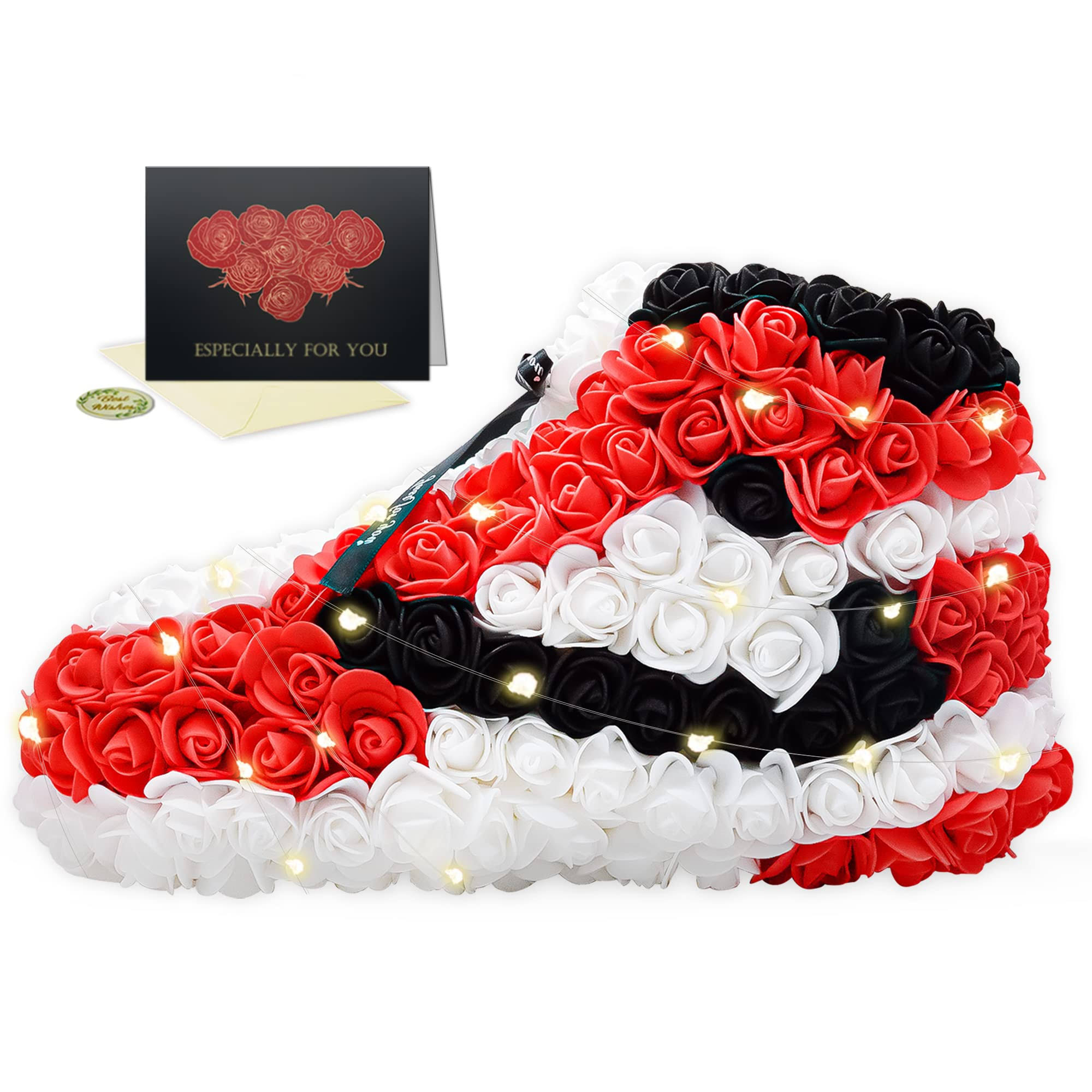 dd2318f396606d1c1f6d6c32e8ac98d26c8039a4301455f10fc8835d09faba3d.jpg Madala Valentines Gifts for Him Men Husband, Artificial Flowers Rose Sneaker Shoe with Gifts Box for Boyfriend Boys Kids, Birthday Day Gifts Idea - Image 1
