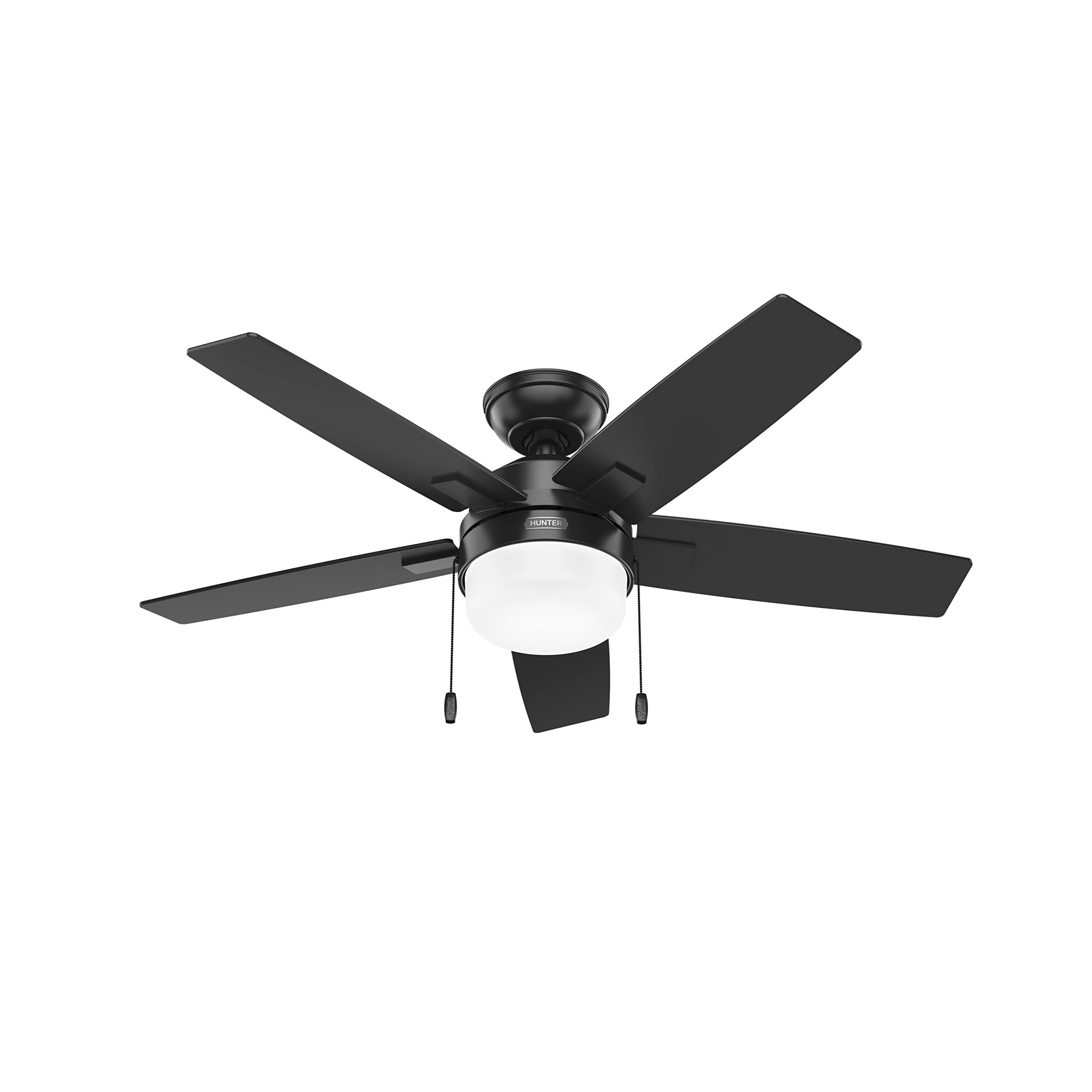 dd24dbe1073d06d825bb05bf3305aa7deaed0e2414e55f8bb737f4ccb8f75a4a.jpg Hunter 52486 44 in. Anisten Matte Black Ceiling Fan with LED Light Kit & Pull Chain - Image 1