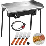 32 x 17 Flat Top Griddle Grill & Propane Fueled.150000 BTU 2 Burners Stove Stainless Steel with 4 Spatula & Scraper Outdoor Griddle Station for Camping