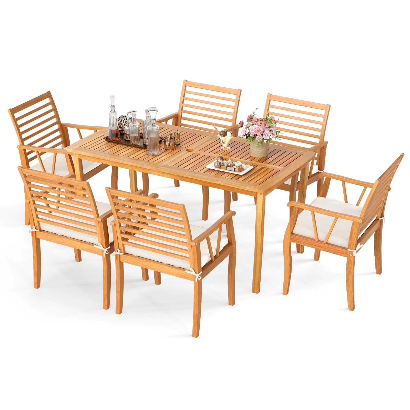 dd2bd324064ef853efd933c9f0103de502a0c0bb592341c2b489086c31ee4e34.webp Tangkula Outdoor Table and Cushioned Chairs Set with 1.97” Umbrella Hole - Image 1