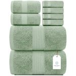 White Classic Luxury Green Bath Towel Set - Hotel Soft Cotton 2/Bath 2/Hand 4/Wash - 8 Piece, Size: 27x54, 16x30, 13x13
