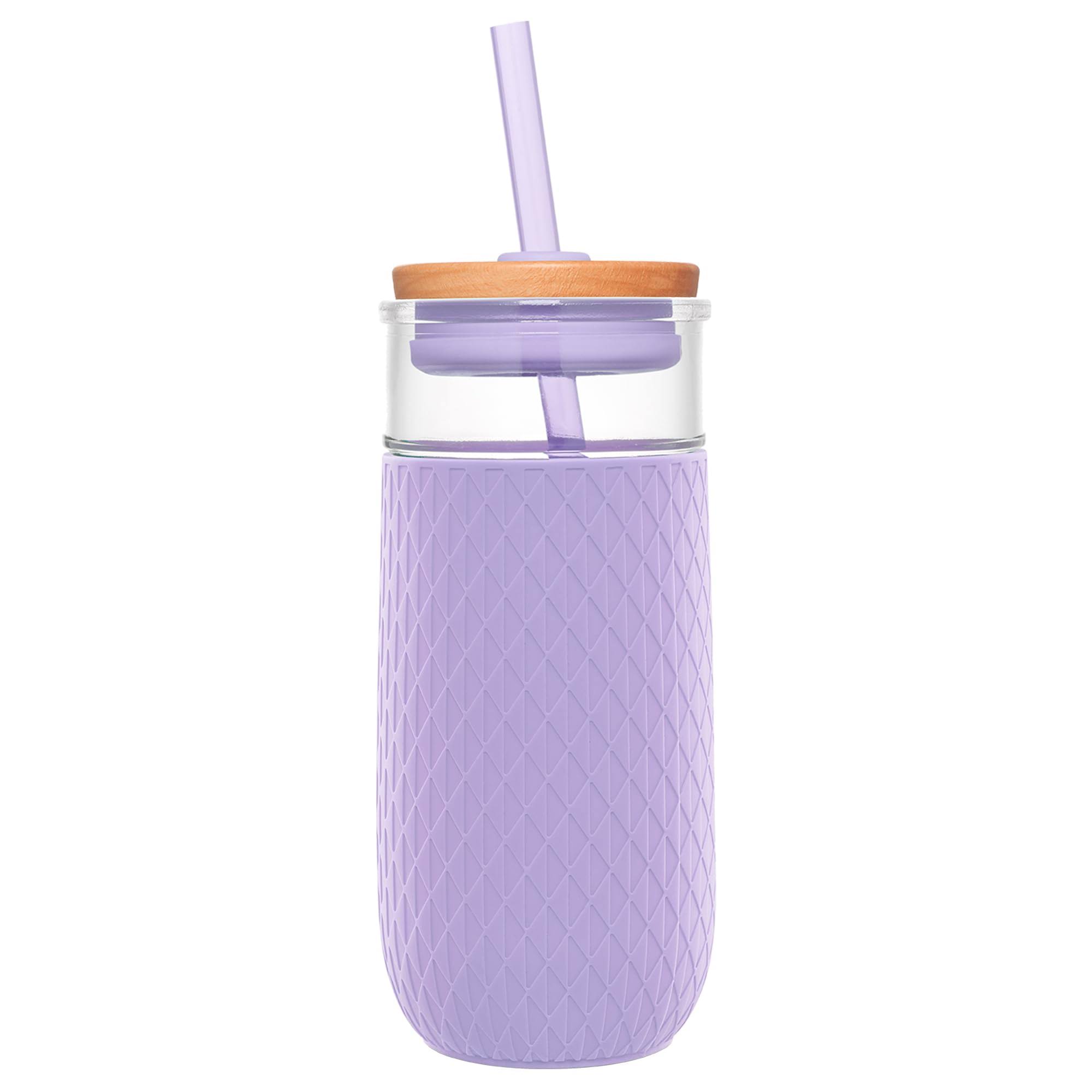 dd3de0e52daead30afe76d4f9a633cbf9695452f5168950bd40400c488c70f4d.jpg Ello Devon Glass Tumbler with Lid - Purple - Image 1