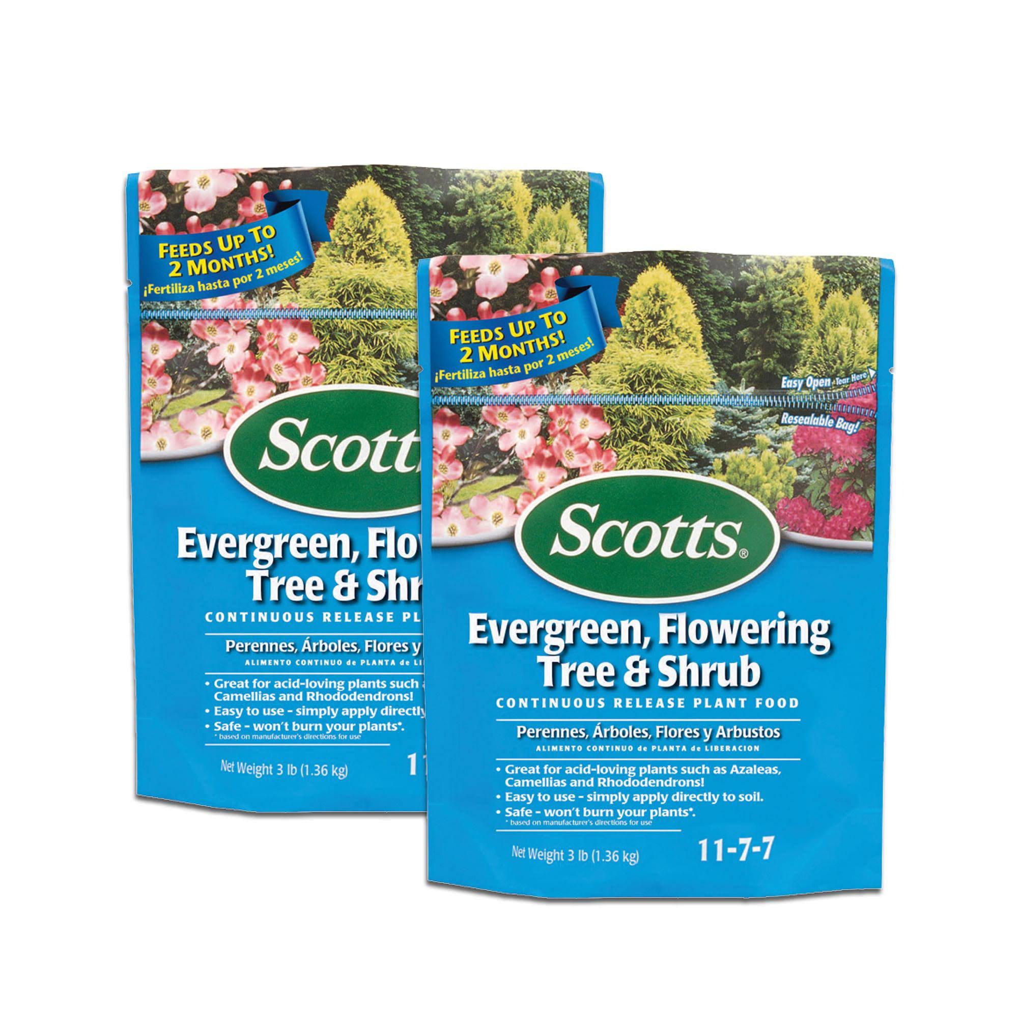dd40ee8b7a88bbb276c1ce293d1e4c2e2f82a2222e57db1a6566271c1d0a97cb.jpg Scotts Evergreen, Flowering Tree & Shrub Continuous Release Plant Food 3 lb, 2-Pack - Image 1