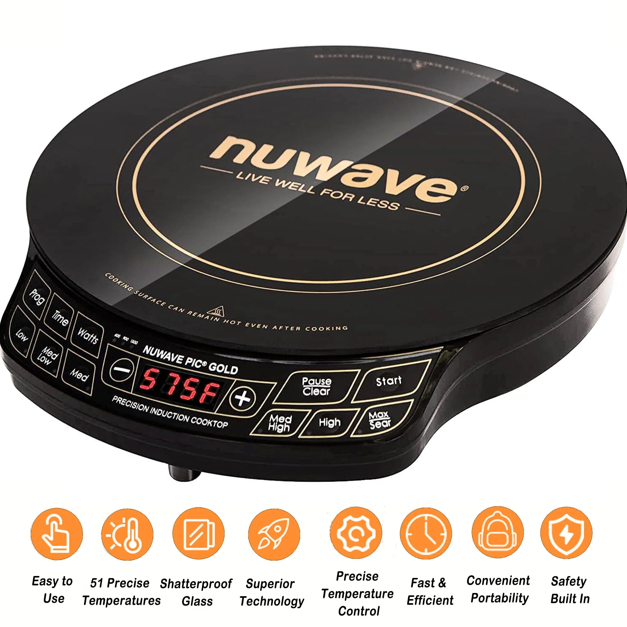 dd45b9dedaba011a12fe71d9954876ab0d68183b6c8a14487471249b8fbc28d2.webp Nuwave Precision Induction Cooktop 8 in Portable Induction Cooker, 100F to 575F and 3 Wattage Settings - Image 1