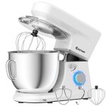Costway Tilt-Head Stand Mixer 7.5 qt 6 Speed 660W with Dough Hook, Whisk & Beater White