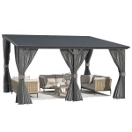 AECOJOY 14'x12' Outdoor Hardtop Metal Gazebo with Curtain and Netting