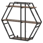 Tangkula Hexagon Wall Shelf with 4 S-Shaped Hooks & Heavy Duty Metal Frame