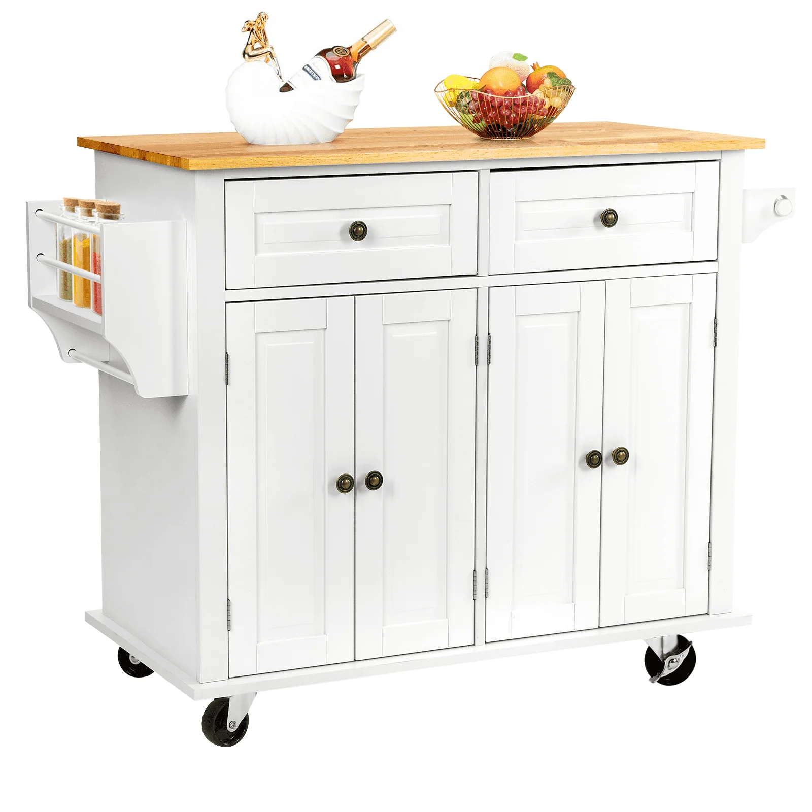 ddd0b863cc154bfcbf522a719752c9731aa25c079c1eac0551da417c2a2c3164.webp Richya Kitchen Island with Storage, Rolling Kitchen Cart with Lockable Wheels, Rubber Wood Tabletop Kitchen Island Table for Kitchen, Living Room, White - Image 1