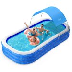 Large Inflatable Swimming Pool with Canopy, 150�� x 70�� x 20�� Full-Sized Inflatable Pool for Kids & Adults, Kiddie Pool with Sun Shade, Blow Up Pool