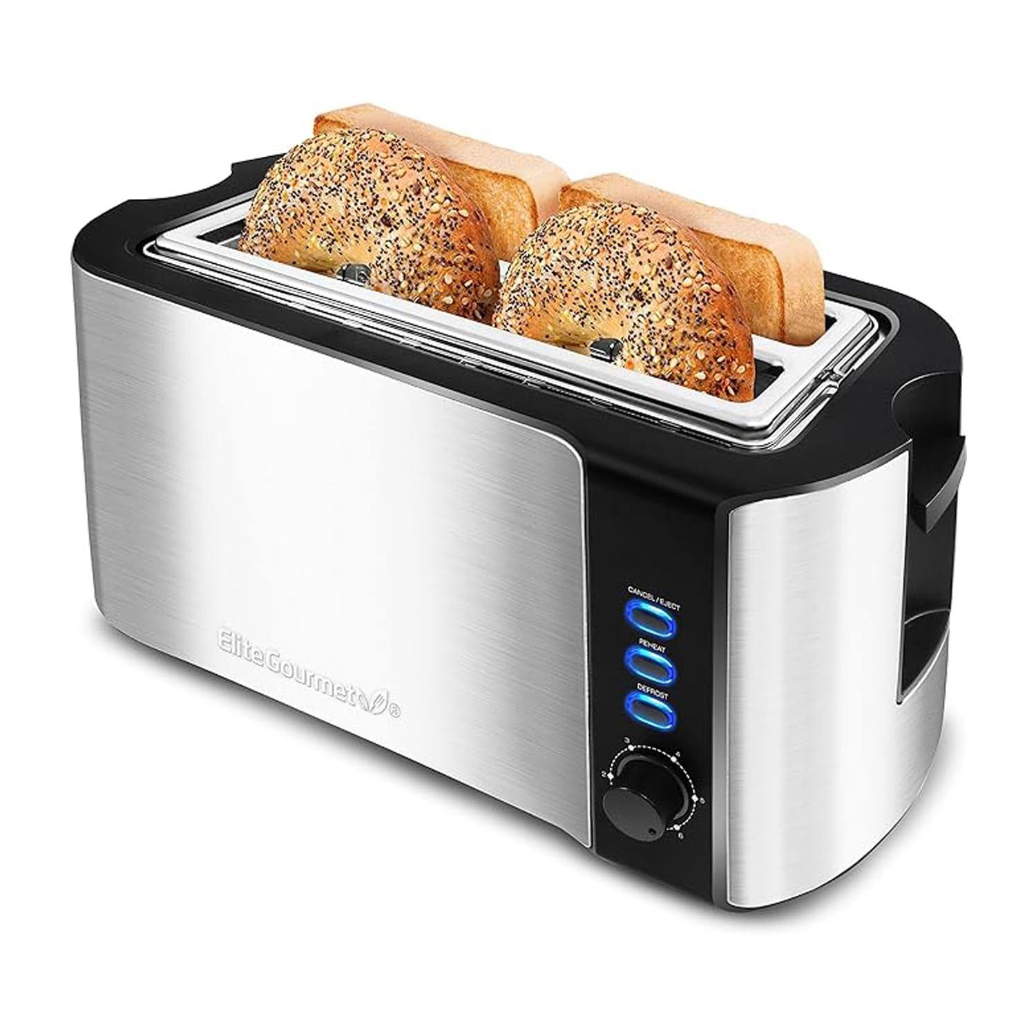 ddecef6e229809c1fde4481e61c0691a8d803a89d1b892494f3ff363ed48ffce.jpg Elite Gourmet ECT-3100##Long Slot 4 Slice Toaster, Reheat, 6 Toast Settings, Defrost, Cancel Functions, Built-In Warming Rack, Extra Wide Slots for - Image 1