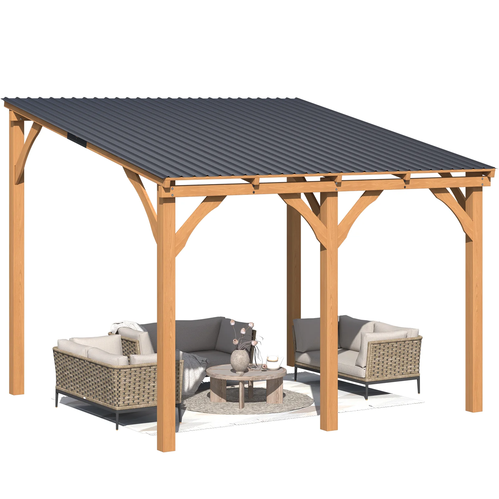 de0863717c1ba3a0cff14c50bd4ec0b965a0caffc12e545590163a9167f999eb.webp AECOJOY 10' x 10' Outdoor Wooden Gazebo, Patio Lean to Hardtop Pergolas and Gazebos - Image 1
