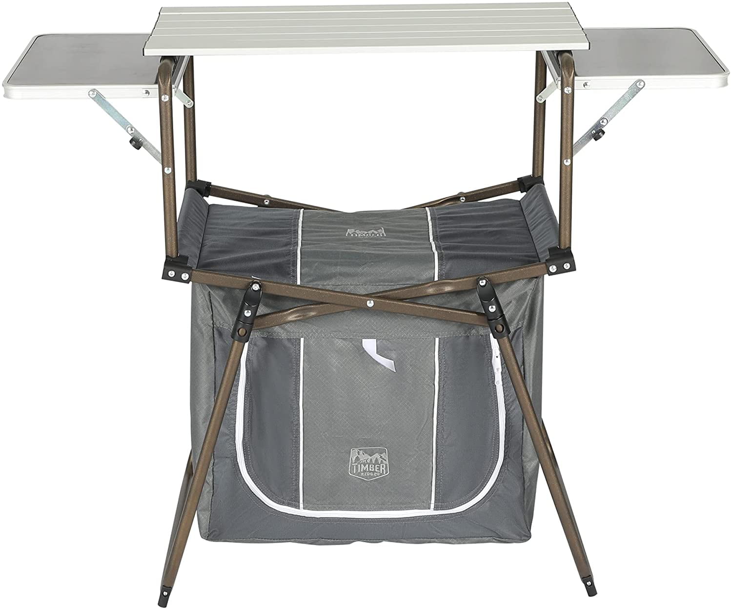 de087a1e3e54118e89a825828cb1782cb9cffe2f092524cc0825e378ed7cdf09.jpg Folding Kitchen Lightweight Portable Aluminum Storage and Carry Bag. Camp Cook Station. Foldable Grill Table for BBQ. Picnic. Backyard. 42.13X13.58X31.3/33.46 inches. Gray - Image 1