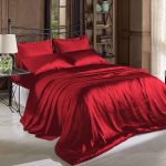 Hight Thread Count Solid Color Soft Silky Charmeuse Satin Luxury and Super Soft Bed Sheet Set or Pillowcase (Red, King)