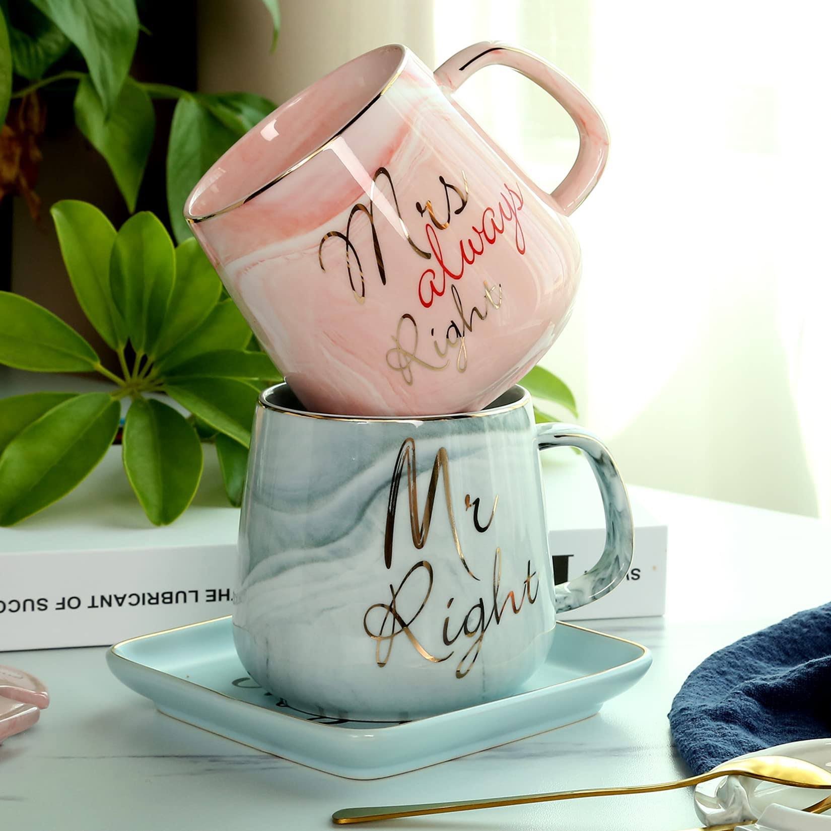 de2b981cb12a6d857298d431c6c0499e681945070d814eed9d30353f948b0c37.jpg Mr Right Mrs Always Right Couple Coffee Mugs- Wedding Gifts Bridal Shower Anniversary Engagement Gifts for Couple - Bride and Groom Newlyweds - Image 1