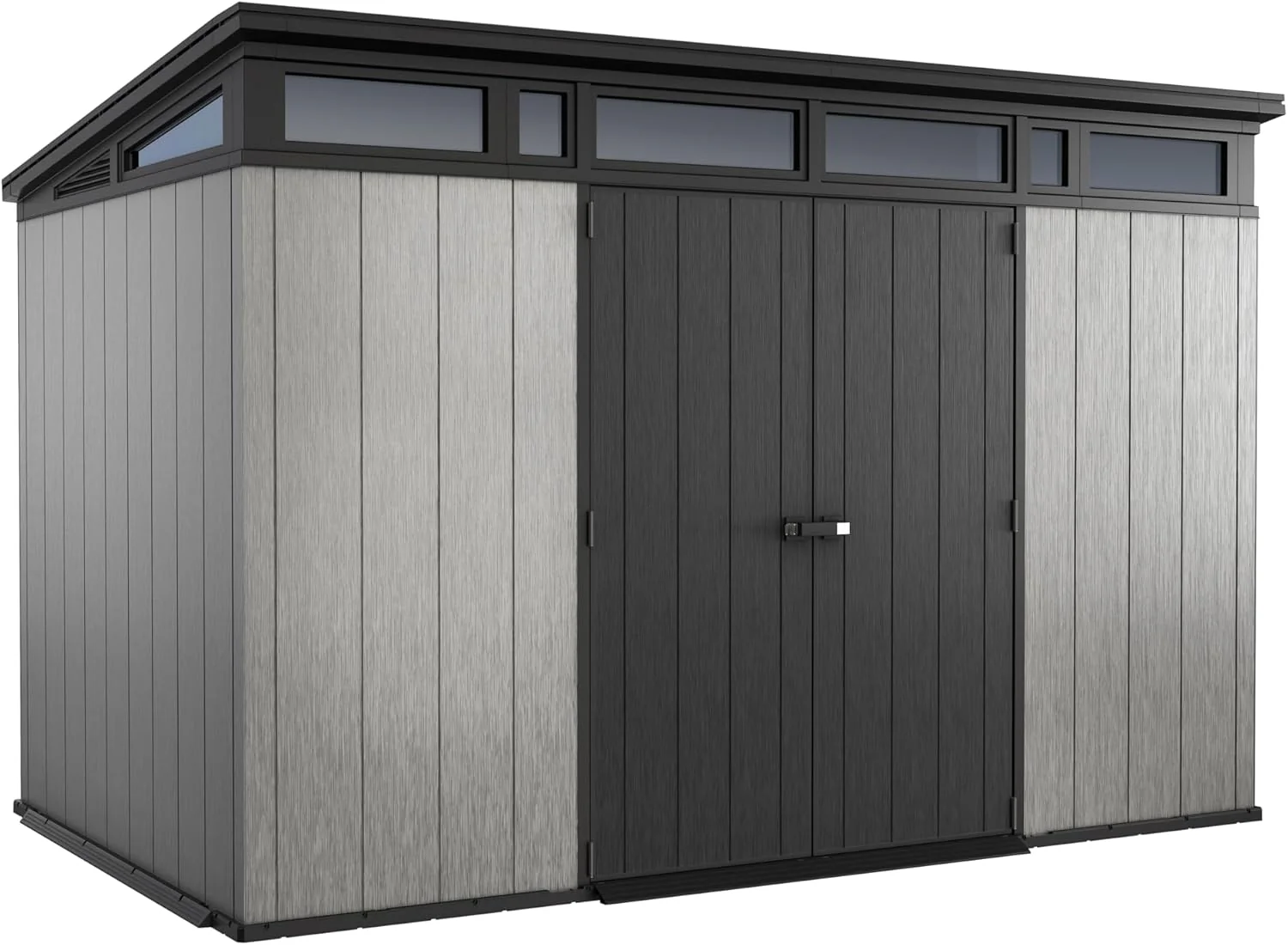 de2e3e1e23a0e5f22af3798fa3a4f23f7dd0e1ce8322fc117d72a541caed8257.webp Keter Artisan 11x7 Modern Resin Outdoor Storage Shed Kit-Perfect to Store Patio Furniture, Garden Tools Bike Accessories, Beach Chairs and Lawn Mower, Grey & Black - Image 1