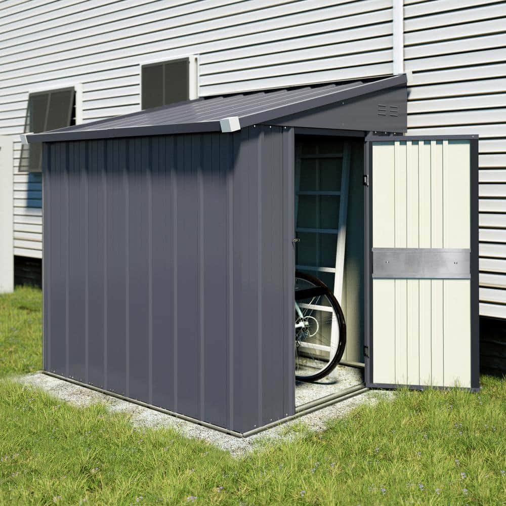 de4f690692b16e4a8f1d4c30d50c653f9af65dbfb01d4c2316301a820c044a5b.jpg 4 ft. W x 8 ft. D Metal Storage Lean-To Shed 33 Sq. ft. in Gray - Image 1