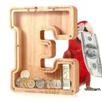 UBeesize Large Piggy Banks Twenty-Six English Alphabet Letter for Boys Girls, Wooden Personalized Bills and Coins Bank Money Box,DIY Name Birthday