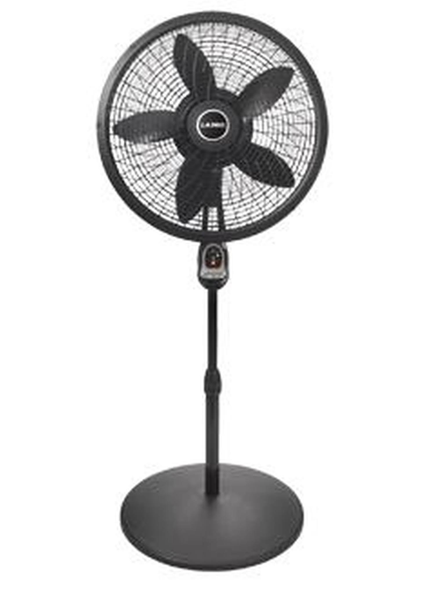 deb21d019aae5baa4300053b014130833eaf8f662bebafc13c982fe9318f60f1.jpg Lasko 1843 Floor Fan - 18" Diameter - 3 Speed - Adjustable Height, Oscillating, Quiet, Programmable, Remote - Black - Image 1