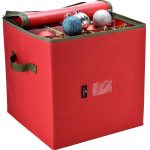 Christmas Ornament Storage - Stores Up to 64 Holiday Ornaments, Adjustable Dividers, Zippered Closure with Two Handles. Attractive Storage Box Keeps