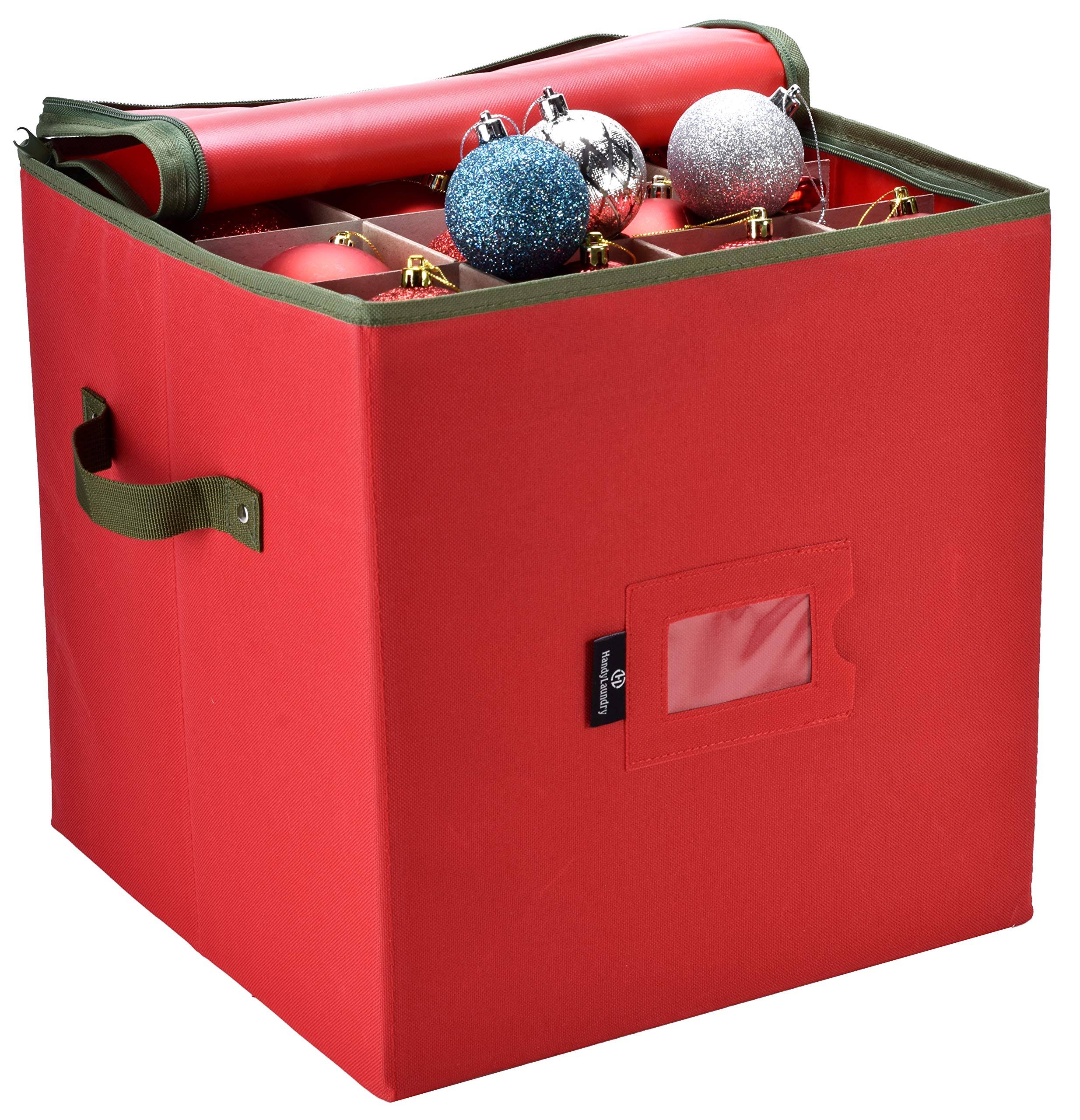 debf3d8e4726dfac02a8a3985a1b3853e8a2fa1955206ce5f2288a245dfdc923.jpg Christmas Ornament Storage - Stores Up to 64 Holiday Ornaments, Adjustable Dividers, Zippered Closure with Two Handles. Attractive Storage Box Keeps - Image 1