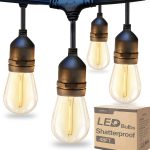 addlon LED Outdoor String Lights 48ft with Edison Vintage Shatterproof Bulbs and Commercial Grade Weatherproof Strand - ETL Listed Decorative Lights