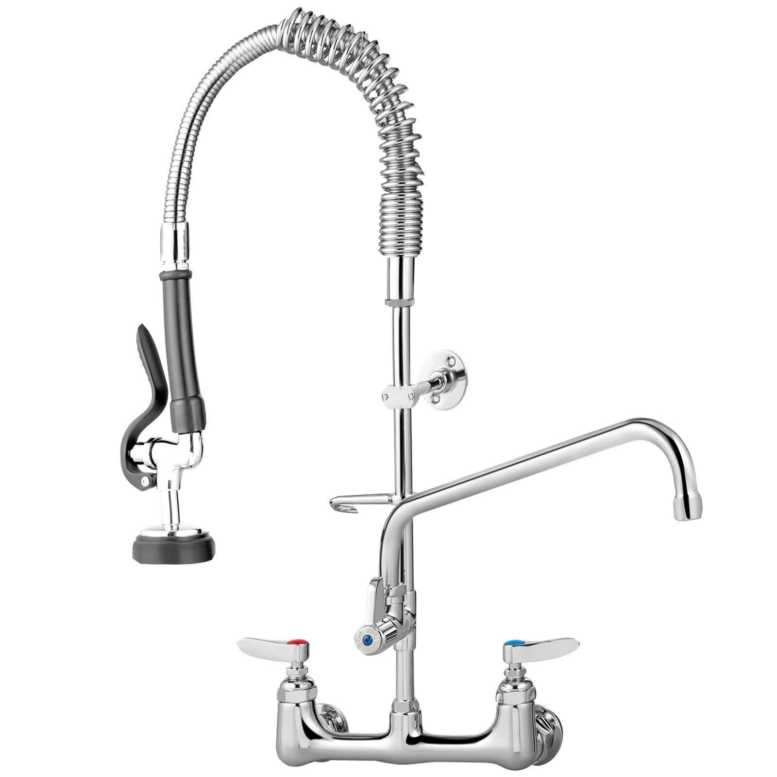 deedd3fdd02bde22a401053d9f2cfdd59f6074d8c2a207e01514af49856aa86d.jpg VEVOR Commercial Faucet Pre-Rinse with Sprayer, 8 inch Adjustable Center Wall Mount Kitchen Faucet with 12 inch Swivel Spout, 36 inch Height - Image 1