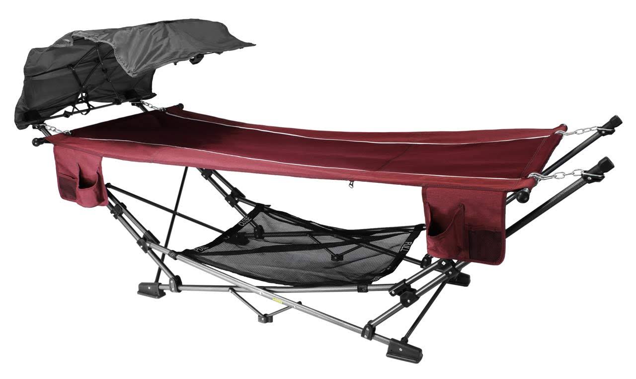df0fe5e520f2be730a54afe1814adc320db43065c64aa9579ae2abfb0b9c0d72.jpg Zenithen Limited Red Folding Hammock with A Retractable Canopy - Image 1