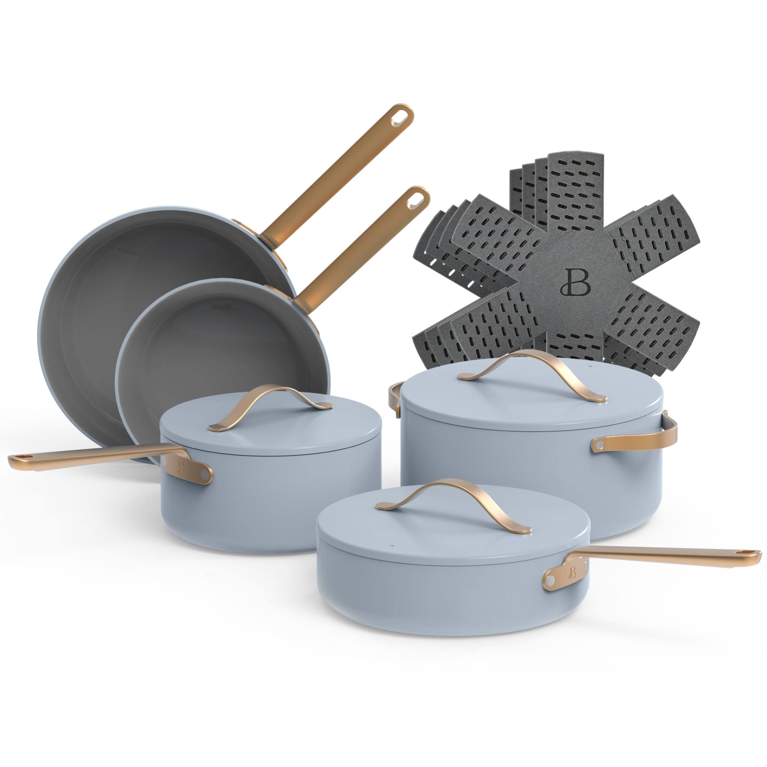 df28d88df9a5cb05a171b9690535436384448fa6041a11a6f5bacf87e95948f1.jpg Beautiful 19230 12pc Ceramic Non-Stick Cookware Set, Cornflower Blue - Image 1