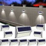 ROSHWEY Deck Lights Outdoor 10 Pack 30 LED Stainless Steel Fence Post Solar Lamps Waterproof Step Lighting for Walkway Stairs, Cool White Light